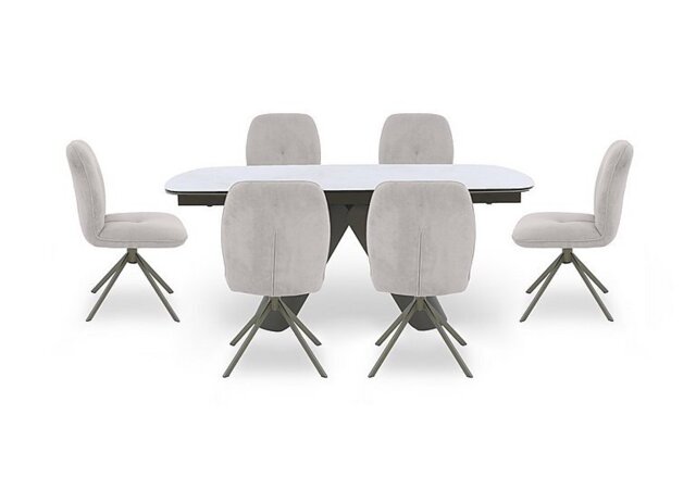 Perla Gloss Extending Dining Table and 6 Fabric Swivel Chairs - 180-cm