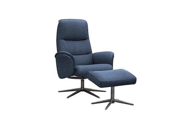 G Plan - Falum Fabric Swivel Recliner Chair and Footstool with Black Base - Stingray Indigo
