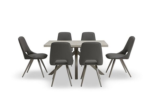 Matera Compact Dining Table with Star Base and 6 Faux Leather Chairs with Taupe Legs - Anthracite