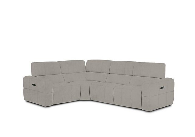 Cube Fabric Power Recliner Left Hand Facing Corner Sofa with Power Headrests - Opulence Silver