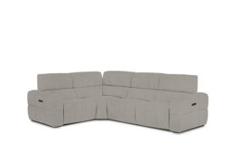 Cube Fabric Power Recliner Left Hand Facing Corner Sofa with Power Headrests - Opulence Silver