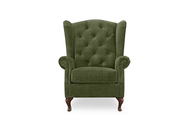 At The Helm - Harriet Fabric Wing Chair - Hunter Green with Walnut Feet