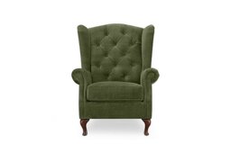 At The Helm - Harriet Fabric Wing Chair - Hunter Green with Walnut Feet