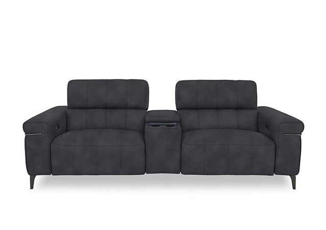 Homestage Fabric 3 Seater Power Recliner Media Sofa with Console and Power Headrests - Charcoal