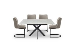 Clio Draw Leaf Extending Dining Table and 4 Cupra Chairs - Taupe