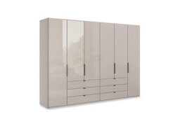 Wiemann - Amara 300cm 6 Door Combi Wardrobe with Glass Doors and Drawers - Pebble Grey