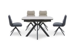 Quattro Extending Draw Leaf Table and 4 Swivel Dining Chairs - Taupe