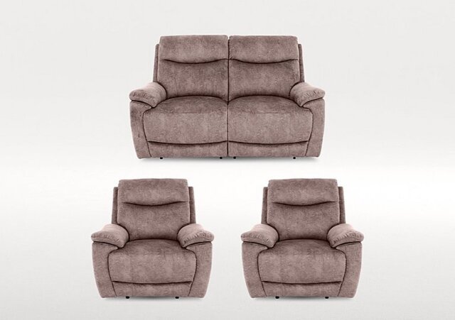 Sloane 2 Seater Fabric Power Recliner Sofa and 2 Armchairs Set - Marble Charcoal Grey