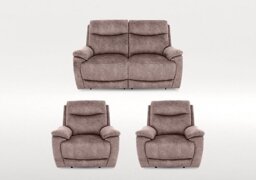 Sloane 2 Seater Fabric Power Recliner Sofa and 2 Armchairs Set - Marble Charcoal Grey