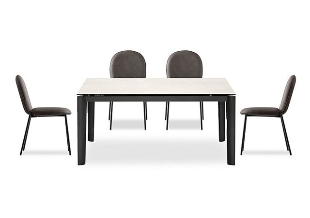 Connubia - Rosa 160cm Medium Extending Dining Table with Salt White Ceramic Top and Black Metal Legs and 4 Riley Chairs