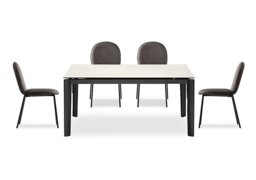 Connubia - Rosa 160cm Medium Extending Dining Table with Salt White Ceramic Top and Black Metal Legs and 4 Riley Chairs