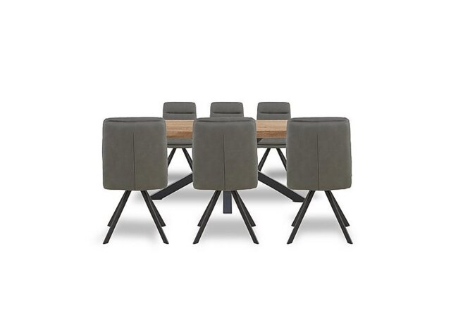 Bodahl - Njord 160cm Compact Raw Edge Dining Table with Metal Star Base and 6 Grey Faux Leather Swivel Chairs