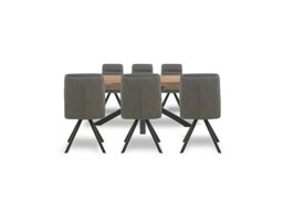 Bodahl - Njord 160cm Compact Raw Edge Dining Table with Metal Star Base and 6 Grey Faux Leather Swivel Chairs