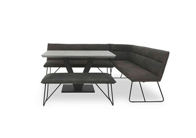 Ruben Dining Table with a Faux Suede Right Hand Facing Corner Bench and Standard Bench