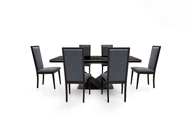 Vita Extending Dining Table and 6 Wooden Chairs with Patterned Upholstered Backs - 300-cm - Miraglio Charcoal