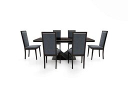 Vita Extending Dining Table and 6 Wooden Chairs with Patterned Upholstered Backs - 300-cm - Miraglio Charcoal