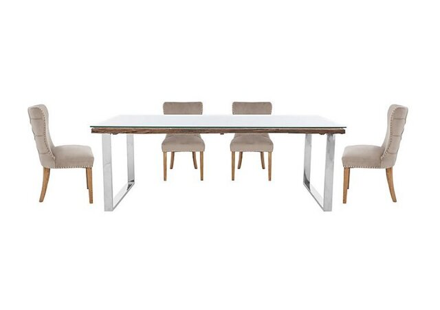 Chennai Dining Table with U-Leg Base and 4 Luxe Chairs - 220-cm - Taupe