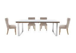 Chennai Dining Table with U-Leg Base and 4 Luxe Chairs - 220-cm - Taupe