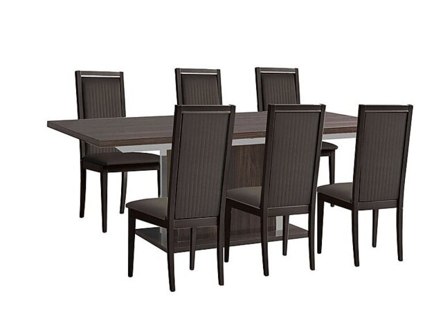 Venezia 160 cm Extending Dining Table and 6 Panelled Faux Leather Chairs Set - Walnut