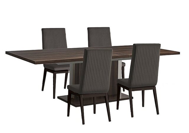 Venezia 200 cm Extending Dining Table and 4 Fluted Faux Leather Chairs Set - Walnut