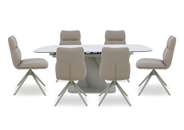 Diva Extending Dining Table and 6 Diva Chairs with Silver Legs - 160-cm
