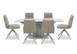 Diva Extending Dining Table and 6 Diva Chairs with Silver Legs - 160-cm