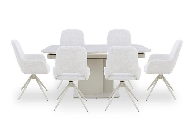 Pebble Large Pop Up Extending Dining Table with 4 Swivel Chairs and 2 Swivel Dining Arm Chairs