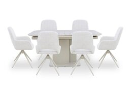 Pebble Large Pop Up Extending Dining Table with 4 Swivel Chairs and 2 Swivel Dining Arm Chairs