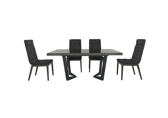 Palazzo 160cm Extending Dining Table in Silver Birch with 4 Capitonne Buttoned Chairs - Scarlet Dark Grey