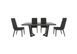 Palazzo 160cm Extending Dining Table in Silver Birch with 4 Capitonne Buttoned Chairs - Scarlet Dark Grey