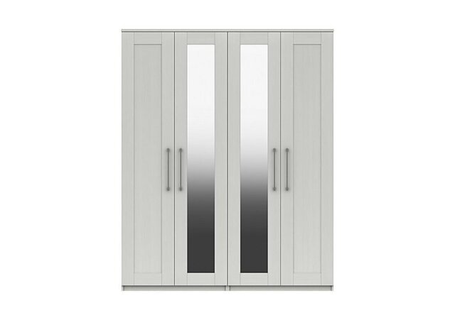 London Bedrooms - Fenchurch 4 Door Tall Wardrobe with Mirrors - White