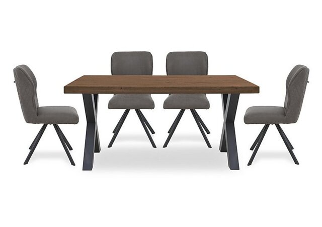 Bodahl - Terra 160cm Compact Straight Edge Dining Table with X Shaped Legs and 4 Steel Fabric Swivel Chairs - Old Bassano