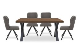 Bodahl - Terra 160cm Compact Straight Edge Dining Table with X Shaped Legs and 4 Steel Fabric Swivel Chairs - Old Bassano