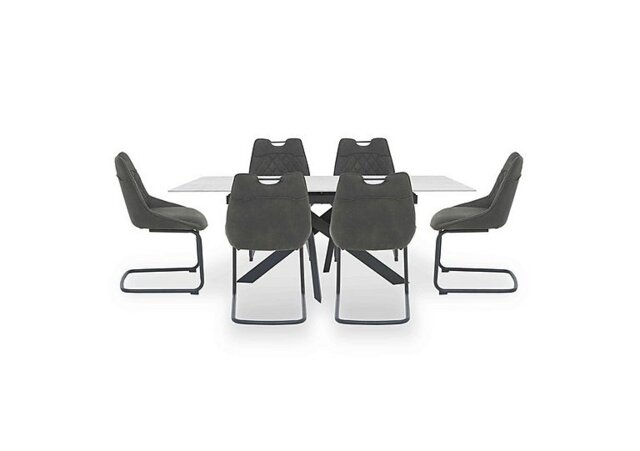 Warrior Crystal White Extending Dining Table with 6 Cantilever Chairs - White