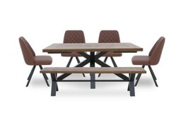 Jupiter Dining Table with Star Base, Bench and 4 Swivel Chairs
