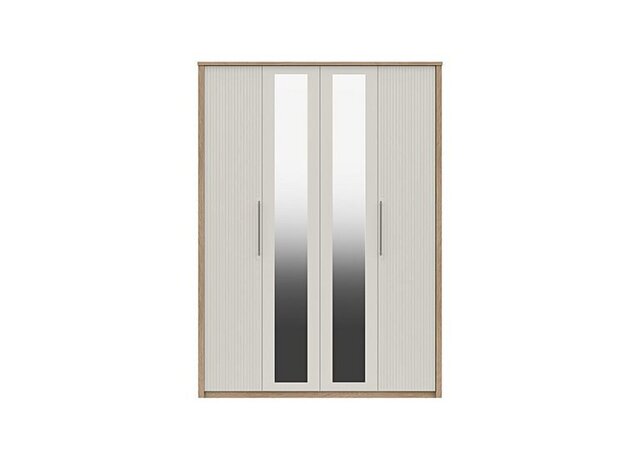 London Bedrooms - Chelsea 4 Door Tall Wardrobe with 2 Mirror Doors and Silver Handles