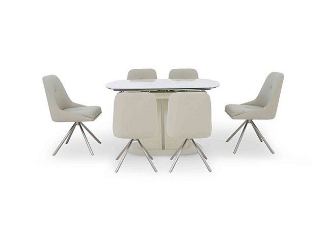 Avorio Swivel Extending Dining Table and 6 Swivel Chairs Set