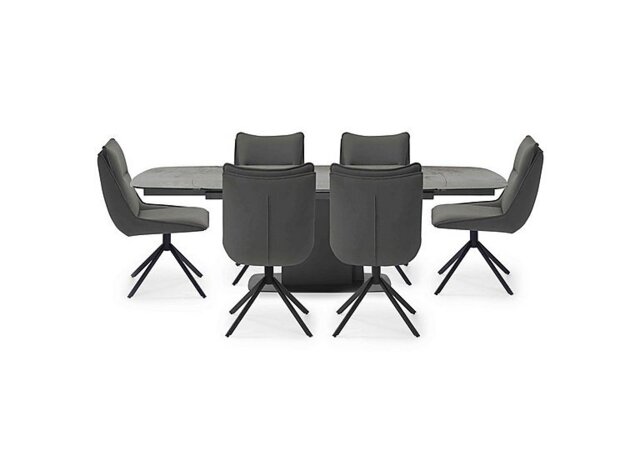 Catalina Large Extending Dining Table and 6 Swivel Chairs - Dark Grey