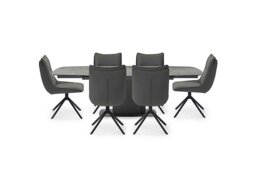 Catalina Large Extending Dining Table and 6 Swivel Chairs - Dark Grey