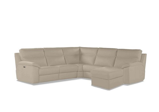 Nicoletti - Pepino Large Leather Right Hand Facing Corner Sofa with Power Recliner and Chaise End - Torello Fango