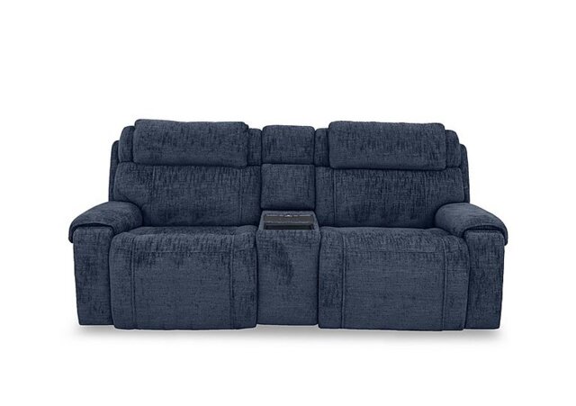 World of Leather - Hollywood Fabric 3 Seater Power Recliner Media Sofa with Power Headrests and Storage Arms - Dark Denim