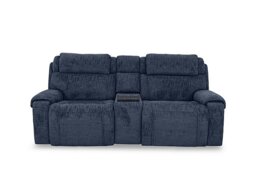 World of Leather - Hollywood Fabric 3 Seater Power Recliner Media Sofa with Power Headrests and Storage Arms - Dark Denim