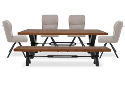 Bodahl - Terra Straight Edge Dining Table with Tension Bolt X-Leg, Bench and 4 Taupe Fabric Swivel Chairs - 240-cm - Old Bassano