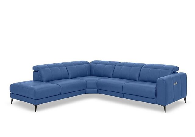 Ezra Leather Power Recliner Chaise End Left Hand Facing Corner Sofa with Power Headrests - Aegean - Sofas and Armchairs