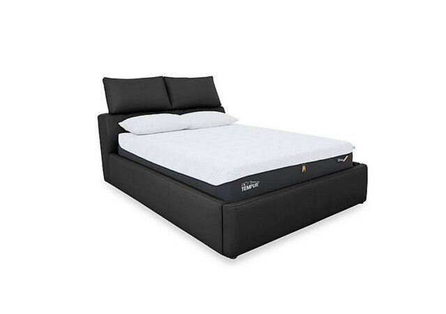 World of Leather - Tyrell Leather Manual Ottoman Bed Frame - Super King - Classic Black