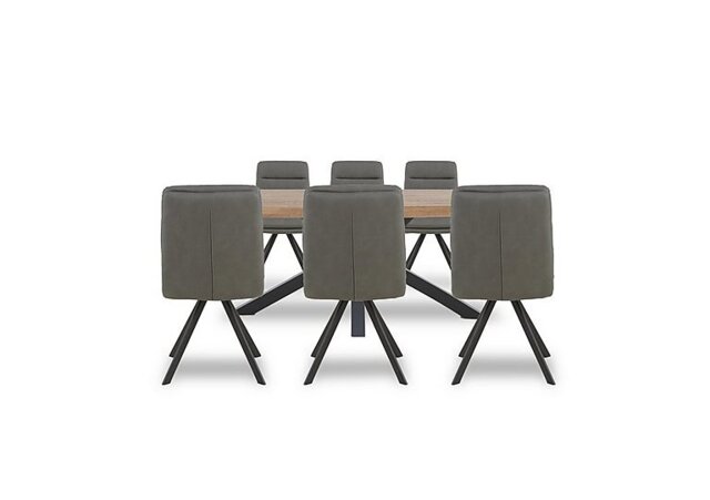 Bodahl - Njord Raw Edge Dining Table with Metal Star Base and 6 Grey Faux Leather Swivel Chairs - 240-cm - Old Bassano