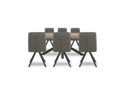 Bodahl - Njord Raw Edge Dining Table with Metal Star Base and 6 Grey Faux Leather Swivel Chairs - 240-cm - Old Bassano