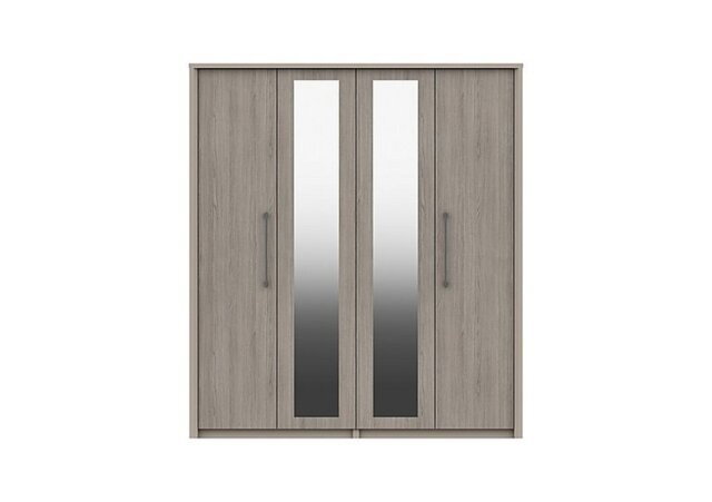 London Bedrooms - Paddington 4 Door Wardrobe with Mirrors - Grey Oak