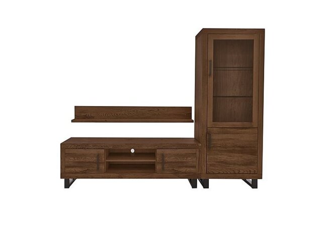 Bodahl - Terra Small Media Set with TV Unit, Small Right Hand Display Cabinet and 150cm Wall Shelf - Desert