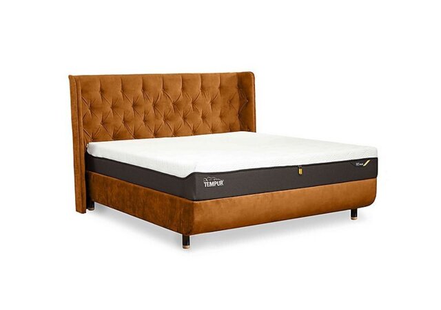 TEMPUR - Arc Disc Ottoman Bed Frame with Luxury Headboard - King Size - Mustard with Chrome Feet